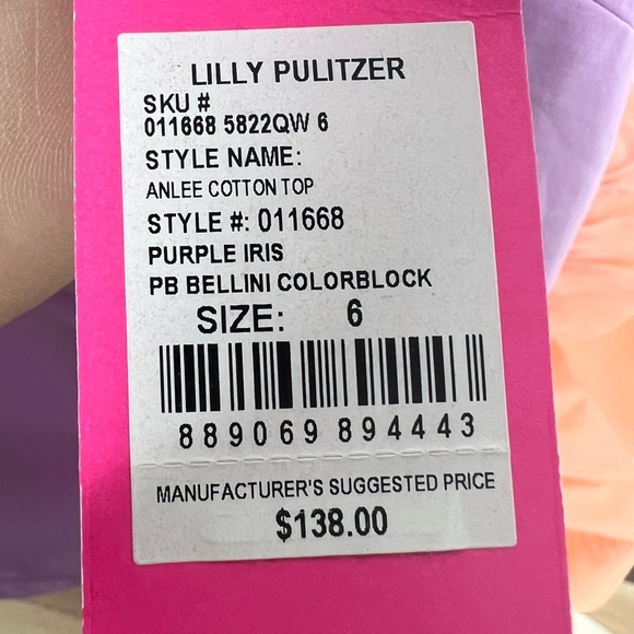 LILLY PULITZER Purple Iris / Bellini Colorblock Crop Anlee Top Shoulder Ties 6 - Picture 10 of 10
